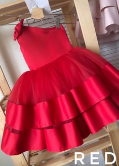 One Shoulder Red Girl Dress Pink Dress Birthday, Satin Princess Dress, Soft Pink Dress, Handmade Wedding Dresses, African Dresses For Kids, Girl Red Dress, Red Girl, Elegant Birthday, Wedding Flower Girl Dresses