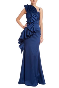 EG3856_MIDNIGHT BLUE_front Elegant Taffeta Gown With Sweep Train, Elegant Taffeta Evening Dress With Ruffles, Elegant Taffeta Evening Dress For Prom Season, Elegant Taffeta Evening Dress For Prom, Elegant Taffeta Gown With Ruched Bodice, Elegant Taffeta Gown For Prom Season, Elegant Formal Gown With Folds, Elegant Wedding Evening Dress With Folds, Evening Gown With Pleated Pre-draped Style