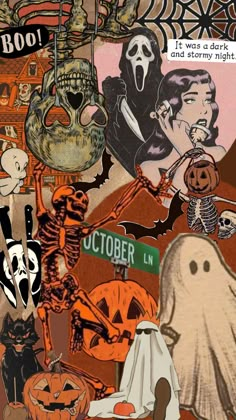 an image of halloween collage with ghost, pumpkins and other things on it