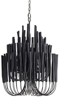 a black chandelier hanging from a chain