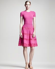 Cocktail - Evening - Dresses - Designer Collections - Bergdorf Goodman - Bergdorf Goodman Short Sleeve Lace Dress, Denim Street Style, Stretch Knit Dress, Wedding Pink, Valentino Dress, Purple Fire, Trendy Skirts, Skirt Short, Lace Short