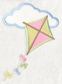 a kite is flying in the sky with clouds