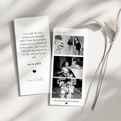 a card with two photos and a message on it