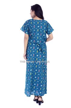 "This Beautiful Gown or can be called as Night Dress is made with super fine quality cotton Fabric. Usage - Gown, Maxi, Night Dress, Lingerie Cover Up , Sleepwear Fabric - 100% Cotton Color - Green Pattern - Ikat Size - Fit Up to 2XL Length - 55\" Inch (140 CM), Bust - 44\" Inch ( 112 Cm), Hip - 52\" Inch (132 CM) Sleeve - 7\" Inch ( 18 Cm), Shoulder - 5\" Inch ( 13 CM), Weight - 0.180 Kg * Gown has Drawstring on the Back side for Perfect Fit. * Gown has a Zipper on Front side for easy wear. * V Blue Cotton Sleepwear For Home, Cotton Nightgown For Bedtime, Cotton V-neck Sleepwear For Pajama Party, Cotton V-neck Nightgown For Sleepover, Cotton Nightgown With Short Sleeves For Pajama Party, Cotton Short Sleeve Nightgown For Pajama Party, Cotton V-neck Nightgown For Bedtime, Green Cotton Nightgown For Sleep, Blue Cotton Sleep Dress