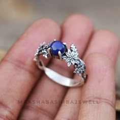 Silver Floral Ring, Lapis Lazuli Ring, Celestial Ring, 925 Sterling Silver Ring, Handmade Ring, Weeding Ring, Anniversary Gift For Her 》D E T A I L S《 Gemstone: Natural Lapis Lazuli Gem Color: Blue Stone Shape: Round Metal: 925 Sterling Silver Purity: 925 Parts Per 1000 Setting Type: Prong Set Silver Polish: High Ring Size: All Size Available Please note that there Can be slight variations in stone texture and color shades in the actual product that you receive. The stone quality or grade will b Blue Rings Aesthetic, Blue Gem Ring, Celestial Ring, Lapis Lazuli Jewelry, Lapis Ring, Lapis Lazuli Ring, Silver Polish, Floral Ring, Stone Texture