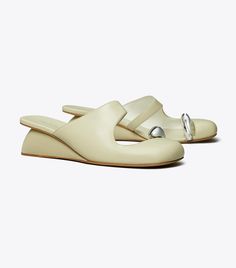 Pierced Mule Wedge: Women's Designer Heels | Tory Burch Hermes Esmee Mule, Elegant Comfortable Shoes, Mule Outfits, Tory Burch Mules, Wedges Shoes Outfit, Mule Outfit, Bottega Veneta Heels, 2025 Wishlist, Tory Burch Wedge