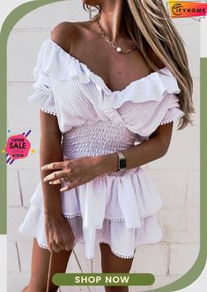 Elastic Ruffles V Neck Mini Dress Flirty Off-shoulder Ruffle Dress With Ruffle Hem, Summer V-neck Dress With Ruffled Skirt, Chic V-neck Dresses With Ruffles, Feminine Off-shoulder Mini Dress With Ruffles, Flirty Off-shoulder Dress With Ruffles, Casual Flowy Ruffle Dress With Short Sleeves, Flirty V-neck Ruffle Dress For Summer, Spring Beach Ruffle Dress With Ruffle Sleeves, Off-shoulder Ruffled Mini Dress For Brunch