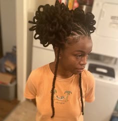 2 Bun Loc Style, Girl Dreads Styles, Long Loc Styles Women, Hair Styles For Dreads, Medium Loc Styles Women, Loc Styles Medium Updo Women, Unique Loc Styles, Haircut Ideas For Women, Pixie Haircut Ideas