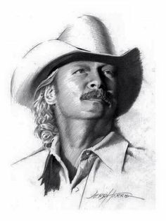 a drawing of a man wearing a cowboy hat