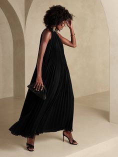 Radiant Maxi Dress | Banana Republic Casual Birthday Party Outfit Summer, Elevated Cocktail Dress, Holiday Party Formal Dress, Party Maxi Dress With Pleated Hem, Flowy Maxi Length Pleated Evening Dress, Enby Wedding, Black Tie Optional Dress Women, Dressy Casual Wedding Attire, Western Formal Dresses