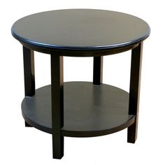 a round table with two shelves on each side and one shelf below the top that is black