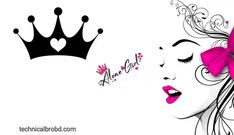 a woman with a pink bow on her head and a crown above her head that says,