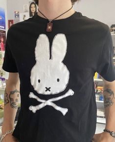 Miffy Bunny Skull Printed Tee Shirt Outfits  Shirt Outfit Idea Easy 30 day return policy Print On Shirt Ideas, Diy Shirt Design Paint, Goth Upcycled Clothes, Miffy Ring, Miffy Shirt, Miffy Clothes, Custom Clothes Aesthetic, Clothes Customisation, Altering Shirts