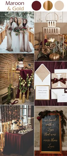 the wedding color scheme is maroon and gold