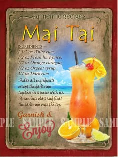 a menu for a tropical drink with oranges