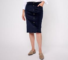 This fashionable corduroy skirt is dressed to impress with a button front and a touch of stretch. From Denim & Co.® Fashions. Non-stretch High Rise Cotton Denim Skirt, Mid-rise Medium Wash Skirt With Button Closure, Mid-rise Cotton Denim Skirt With Button Closure, Non-stretch Denim Skirt With Button Closure, Medium Wash Button-up Denim Skirt With Snap Buttons, Corduroy Skirt, Dress Skirt, Dress To Impress, Fashion Dresses