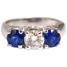 Classic Diamond & Sapphires, Three Stone .80ct. Round Cut diamond Full Cut Brilliant J-color Vs-2 Clarity 5.8mm Side Round Natural Blue Sapphires: 1.68ct. Vibrant Royal Blue & transparent Full cut and Full Faceted. Gorgeous three stone ring 5.4 grams current ring size: 5.25 & We May Resize. Please inquire. 14Kt White gold $15,000 appraisal will accompany. Luxury Three Stone Blue Topaz Ring, 2022 Jewelry, 2024 Jewelry, Ring My Bell, Blue Engagement Ring, Silver Engagement Rings, Natural Blue Sapphire, Sapphire Engagement, Three Stone Rings