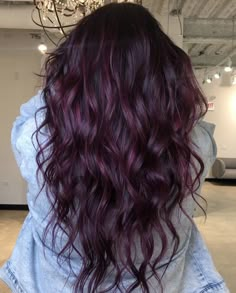 Long Plum Hair, Black With Burgundy Hair, Wine Hair Color Burgundy Purple, New Hair Colour 2023, Wine Purple Hair Color, Winterberry Hair Color, Purple Hair Balayage Brunettes, Balayage Plum Hair, Dark Red Violet Brown Hair