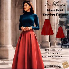 Maxi Skirt Pattern,Beginner Sewing Pattern Sewing Pattern  Available as an instant download (pdf) sewing pattern bundle with a range of size options, including plus sizes ⭐US Sizes: 2, 4, 6, 8, 10, 12, 14, 16, 18, 20, 22, 24, 26, 28, 30 ⭐Standard Sizes: XS, S, M, L, XL, 2XL, 3XL, 4XL ⭐These patterns are suitable for A4, A0, and US Letter size papers. ⭐Once your payment is processed, you will automatically receive download links for the pattern files. Please note that you can only download the fi Free Maxi Skirt Sewing Pattern, Long Skirt Pattern Sewing Maxi, Gathered Maxi Skirt Pattern, Skirt Patterns Sewing Long Skirt Pattern Sewing, High Waisted Long Skirt Sewing Pattern, Maxi Skirt Sewing Pattern, Maxi Skirt Pattern, Beginner Sewing Patterns, Skirt Patterns Sewing