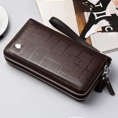 Genuine Leather Men's Wallet Long Zipper - Trendha Brown Rectangular Wallet With Zipper Closure, Business Wallets With Zipper Closure, Rectangular Business Wallets With Zipper Closure, Business Wallets With Zipper Closure, Rectangular Shape, Business Wallets With Zipper Closure In Rectangular Shape, Modern Wallet With Zipper Pocket, Modern Rectangular Wallet With Zipper Pocket, Bifold Business Card Holder With Zipper Closure, Modern Brown Wallet With Zipper Closure