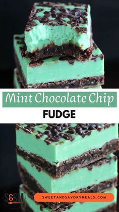 several easy mint chocolate chip fudge one on top of others Chocolate Fudge Recipes Easy, Mint Chocolate Fudge, Chocolate Chip Fudge, Chocolate Fudge Recipes, Mint Desserts, Hazelnut Chocolate, Fudge Recipes Easy, Savory Meals, Mint Chocolate Chip