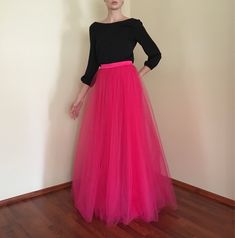 Wonderful Hot Pink tulle maxi skirt from very soft tulle for wedding ,special occasion or every day.High Quality! Feel Like a Princess! -Skirt is made of two layers of tulle. -Full lining. -Skirt has Satin waistband. - Closes with zipper. Please enquire if you're interested in different color. THE SKİRT IS MADE TO ORDER While ordering write your waist and skirt length measure,according your shoes heels, so the skirt will be made to your size. SIZING INFO: XS/34/US4: waist 64-66 cm (24-25 inch) S Stretch Pink Dress With Lined Skirt, Pink Stretch Dress With Lined Skirt, Pink Bridesmaid Dress With Flowy Skirt, Tulle Maxi Skirt For Party, Pink Pleated Wedding Skirt, Stretch Pink Dress With Tulle Skirt, Pink Long Skirt Dress For Party, Pink Stretch Dress With Tulle Skirt, Pink Floor-length Party Skirt