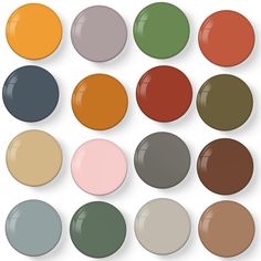 an array of different colors of paint on a white background