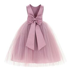 This gorgeous flower girl dress features a open back satin bodice with elegant tulle skirt. The waistline is delicately decorated with a removable satin tiebow. The elegant tulle skirt has 6 layers, top 3 layers are made of tulle. 4th is layer of soft satin, 5th layer is a netting attached to the 6th layer for additional fullness, the 6th layer is a satin lining to bring comfort to your little girl while wearing the dress. Perfect for princess party, wedding, holiday, theme party, ceremony, birt Flower Girl Dresses Pink, Mauve Flower Girl Dress, Flower Girl Dress Dusty Rose, Dusty Pink Flower Girl Dress, Light Pink Flower Girl Dress, Flower Girl Dress, Purple Flower Girl Dress, Girls Long Sleeve Dresses, Princess Bridesmaid Dress