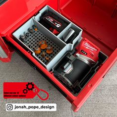 a red toolbox with tools in it