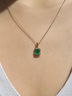 A timeless and classic design, symbolizing wealth and harmony. Perfect for everyday wear or dressed up for special occasions. Make a bold statement in our Genuine Emerald and Diamond Pendant (Emerald Cut), available in 18k solid white gold and 18k solid yellow gold. 14k solid yellow gold and 14k solid white gold chain available for purchase upon request. Please feel free to message us and we'll open up the chain options.  Item Specifications: Materials: 18k Solid Gold  Gemstone: Natural Emerald Formal White Gold Emerald Necklace With Jewels, Luxury Emerald Necklace With Jewels For Formal Occasions, Luxury Emerald Necklace With Jewels For Formal Events, Elegant Baguette Cut Emerald Necklace For Formal Occasions, Elegant Baguette Cut Emerald Necklace For Formal Events, Exquisite Jeweled Emerald Necklace For Anniversary, Formal Hallmarked Emerald Necklace, Luxury Emerald Necklace For Formal Events, Elegant Formal Baguette-cut Emerald Necklace