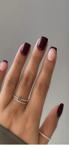 Simple Gel Nails Designs Shorts, Short Fall Nails Burgundy, Short Winter Nails Simple, Burgundy Nails Square Short, Winter Nails Squoval, Autumn Nails Round, Classy Nude Nails Square Short, Short France Nails, Short Bridesmaid Nails