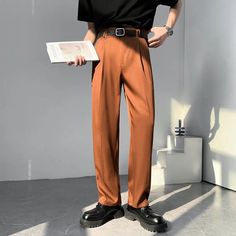 47580589162784|47580589195552|47580589228320|47580589261088 Terracotta Pants Outfits, Mens Office, Flat Pant, Pants Korean, Formal Trousers, Mens Dress Pants, Pants Outfits, Mens Dress, Autumn Style