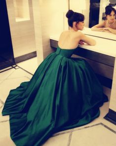 Dark Green Satin Dress, Emerald Green Prom Dress, Green Satin Dress