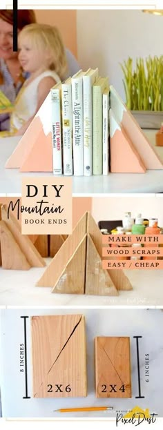 the diy mountain book ends are made out of wood