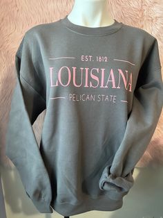 State representation sweatshirt  All states and sizes available Stretch Long Sleeve College Sweatshirt, Collegiate Graphic Print Sweatshirt For Spring, Gray Stretch Crew Neck Sweatshirt, Fall Loungewear Sweatshirt With Screen Print, Collegiate Style Sweatshirt With Screen Print For Winter, Fall Sweatshirt With Letter Print, Collegiate Style Winter Sweatshirt With Screen Print, Gray Relaxed Fit Sweatshirt For Campus, Gray Fleece Sweatshirt For College