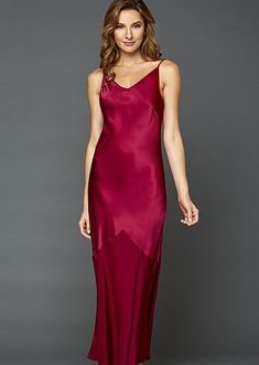 Bias Cut Satin Maxi Length Gown, Bias Cut Satin Maxi Gown, Elegant Silk Nightgown With V-neck, Full Length Silk Satin Dress, Floor-length Modal Satin Slip Dress, Silk Evening Dress With V-neck In Bias Cut, Silk V-neck Evening Dress With Bias Cut, Elegant Sleeveless Evening Nightgown, Silk V-neck Nightgown For Wedding Night