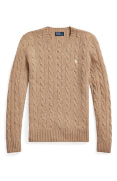 Enter the cooler seasons in classic style with this cable-stitch sweater knit from a luxurious, cashmere-kissed wool-blend yarn. Crewneck Long sleeves Ribbed cuffs and hem 80% wool, 20% cashmere Hand wash, dry flat Imported Cotton Jumper, Cashmere Jumper, Ralph Lauren Long Sleeve, Ribbed Knit Sweater, Designer Clothes For Men, Knit Cotton, Cashmere Sweater, Jumpers And Cardigans, Cotton Sweater