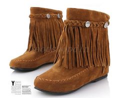 Womens Moccasin Bohemia Flats Fringe Tassel Faux Suede Ankle Boots Sz Us3.5-11.5 Womens Moccasin Boots, Boho Shoe, Boho Style Boots, Fringe Moccasin Boots, Boots Boho, Hippie Boots, Boho Boots, Boots Woman, Faux Suede Boots