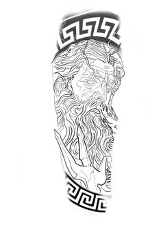 Poseidon Tattoo Stencil, Star Sleeve Tattoo, Family Tattoos For Men, Temple Tattoo, Poseidon Tattoo, Zeus Tattoo, Stencil Tattoo, Greek Mythology Tattoos, Stencil Outline