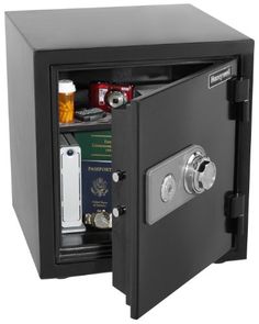 an electronic safe with the door open