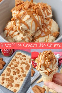 a collage of photos with ice cream and graham crackers in the bottom photo