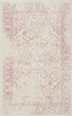 a red and white rug with an intricate design on the bottom, in shades of pink