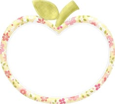 an apple shaped photo frame with flowers and leaves on the bottom, in pastel colors