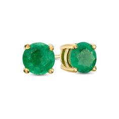 Simple and chic, these gemstone stud earrings add color to any style. Fashioned in warm 10K gold, each earring showcases a 6.0mm verdant-green emerald solitaire. Polished to a bright shine, these post earrings secure comfortably with friction backs. Emerald Gold Earrings, Verdant Green, Big Sunglasses, Gorgeous Rings, Fur Shoes, Solitaire Studs, Gemstone Stud Earrings, Warm Socks, Jewelry Lookbook