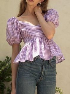 🔥 Gingham Top, Diy Vetement, Fashion Top Outfits, Fashion Tops Blouse, Trendy Dress Outfits, Trendy Fashion Tops, Quick Outfits, Crop Top Outfits, Fashion Attire