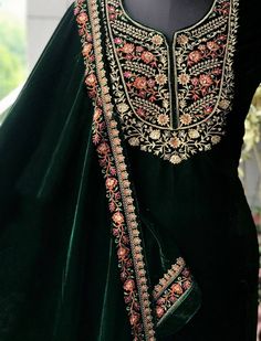 Item Overview ATHARVA Hand Embroidery Salwar Kameez/Velvet Embroidery Shirt/Bottle Green/Tilla n thread Embroidery Shirt Dupatta/Custom Stitch/Patiala/Plazo/Pants Dno. VL013A Fabric: * Shirt - Velvet - 2.5 Mts - Bottle Green Embroidered Neck - Colors Available / Very Heavy Embroidery * Dupatta: Zari Tilla Work Velvet Dupatta- Tilla Embroidery on the Border- 2.5 Mts- Latkans Tassels * Bottom self Crepe Silk 2.5 Mts. Excusive Hand Embroidered Party Wear Punjabi Suit. Customization: * Fabrics Custo Traditional Velvet Sharara For Navratri, Navratri Velvet Sharara With Zari Work, Navratri Velvet Dupatta With Zari Work, Velvet Sharara With Zari Work For Navratri, Anarkali Velvet Sharara For Navratri, Traditional Green Palazzo Set With Intricate Embroidery, Traditional Green Sharara With Floral Embroidery, Green Embroidered Dola Silk Palazzo Set, Navratri Velvet Sharara With Resham Embroidery