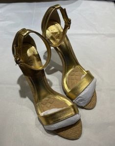 "Ralph Lauren Gold 3\" heels made in China.  Worn only once with original box. Cushion soft heel.  SAMANTHA-SN-DRS,  Sizes: USA 7B, UK 4.5, EUR 38," Soft Heels, Thigh High Stockings, Gold Shoes, Ralph Lauren Dress, Womens Heels, Women's Pumps, Shoes Women Heels, Made In China, Leather Upper