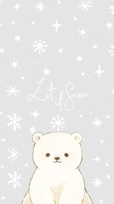 a white polar bear sitting on top of snow covered ground with stars in the background