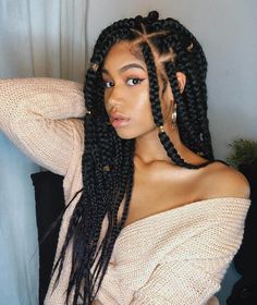 Box Braids Sizes, Hairstyle Latest, Braiding Hairstyle, Braids Styling, Bantu Knot, Jumbo Box Braids, Goddess Braids Hairstyles, Long Box Braids, African Hair Braiding Styles