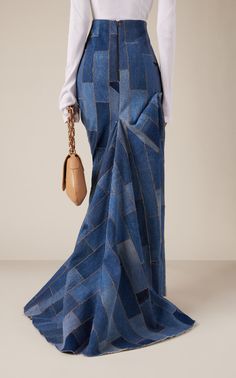 Gathered Patchwork Denim Maxi Skirt By A.w.a.k.e. Mode | Moda Operandi Denim Skirt Runway, Upcycled Denim Fashion, Denim Skirt Pattern, Reworked Denim Skirt, Skirts To Sew, Maxi Jean Skirt, Denim Scraps, Reworked Denim, Cute Clothing Stores